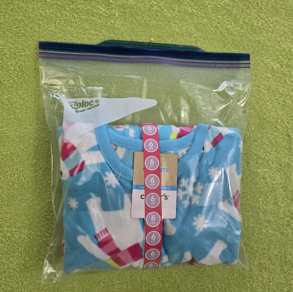 NWT Sz 6 Aqua Blue & PINK POLAR BEAR BLANKET SLEEPER fleece FOOTIE PAJAMAS (Q9)